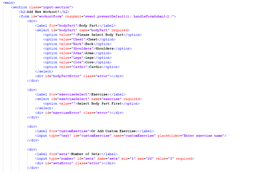 Workout Tracker Code Snippet
